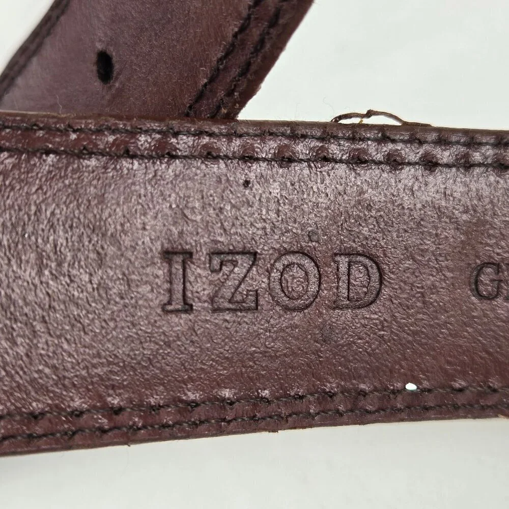 IZOD Size 40 Men's Brown Leather Belt Brushed Silver Tone Hardware